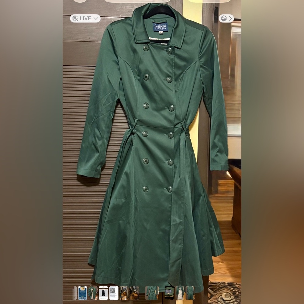 Collectif Forest Green Double-Breasted Long Sleeve Fit-and-Flare jacket